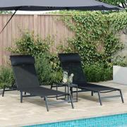 vidaXL Solstolar med bord 3 pcs Svart och antracit 197 x 54 x 86 cm