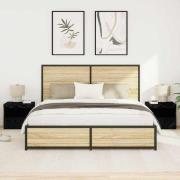 vidaXL Sängbord 2 pcs Svart ek 50 x 40 x 45 cm Konstruerat trä