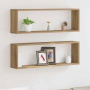 vidaXL Vägghylla 2 pcs Hantverks-ek 80 x 15 x 26 cm Konstruerat trä