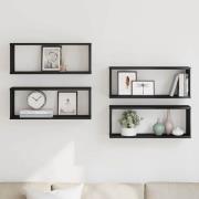 vidaXL Vägghyllor Set om 4 - Svart Ek - 60x15x23 cm - Tillverkad av In...