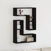 vidaXL Vägghyllor 2 st Svart Ek 50x15x85 cm Ingenjör trä