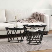 vidaXL Kaffeebord 3 pcs Svart ek 50 x 50 x 40 cm Ingenjörsträ och stål