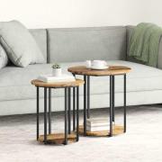 vidaXL Sidobordsset med hylla 2 pcs Brun