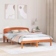 vidaXL Sängram med huvudgavel Vaxbrun 160 x 200 cm Massiv furu