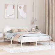 vidaXL Sängram med huvudgavel Vit 140 x 200 cm Massiv furu