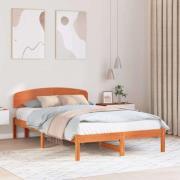 vidaXL Sängram med huvudgavel Vaxbrun 135 x 190 cm Massiv furu