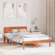 vidaXL Sängram med huvudgavel Vaxbrun 140 x 190 cm Massiv furu