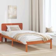 vidaXL Sängram med huvudgavel Vaxbrun 90 x 190 cm Massiv furu