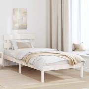 vidaXL Sängram med huvudgavel Vit 90 x 200 cm Massivt tallträ