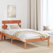 vidaXL Sängram med huvudgavel Brun 75 x 190 cm Massivt tallträ