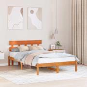 vidaXL Sängram med huvudgavel Brun 135 x 190 cm Massivt tallträ