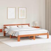 vidaXL Sängram med huvudgavel Vaxbrun 200 x 200 cm Massiv furu