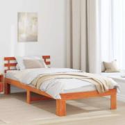 vidaXL Sängram med huvudgavel Vaxbrun 90 x 190 cm Massiv furu