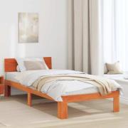 vidaXL Sängram med huvudgavel Vaxbrun 100 x 200 cm Massiv furu