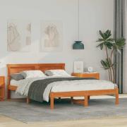vidaXL Sängram med huvudgavel Vaxbrun 120 x 190 cm Massiv furu
