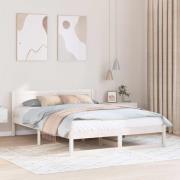 vidaXL Sängram med huvudgavel Vit 150 x 200 cm Massiv furu