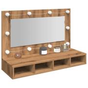 vidaXL Spegelskåp med LED hantverksmässig ek 90x31,5x62 cm