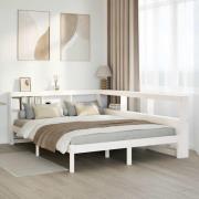 vidaXL Säng med bokhylla utan madrass vit 140x190cm massiv furu
