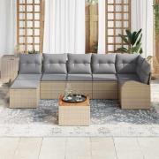 vidaXL Trädgårdsoffset med kudde 8 pcs Beige konstrotting