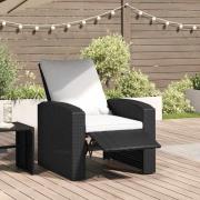 vidaXL Reclinerstol för trädgården med dynor svart konstrotting