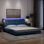 vidaXL Bed Frame with LED without Mattress "Hvar" Blue 180x200 cm Fabr...