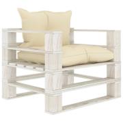 vidaXL Pallsoffa med gräddvita dynor trä