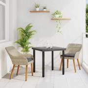 vidaXL Matgrupp 3 pcs Ljusgrå Poly rattan