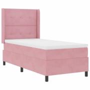 vidaXL Bäddfjäder med huvudgavel Rosa 90 x 190 cm Sammet