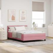 vidaXL Bäddfjäder med madrass med huvudgavel Rosa 160 x 200 cm Sammet