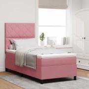 vidaXL Bäddfjäder med madrass med huvudgavel Rosa 90 x 190 cm Sammet