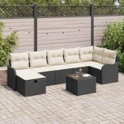 vidaXL Trädgårdsoffset med kudde med lagring 8 pcs Svart Poly rattan