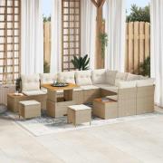 vidaXL Trädgårdsoffset med kudde med lagring 12 pcs Beige Poly rattan