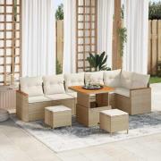 vidaXL Trädgårdsoffset med kudde med lagring Beige Poly rattan