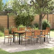 vidaXL Trädgårdsmöbelset 9 pcs Grå Naturlig Teak 200 x 100 x 75 cm