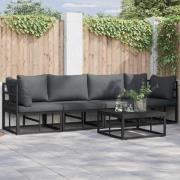 vidaXL Trädgårdsoffset med kudde 5 pcs Svart Aluminium