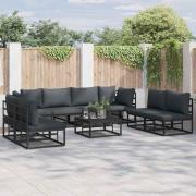 vidaXL Trädgårdsoffset med kudde 8 pcs Svart Aluminium