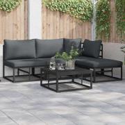 vidaXL Trädgårdsoffset med kudde 5 pcs Svart Aluminium