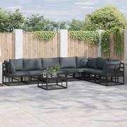 vidaXL Trädgårdsoffset med kudde 8 pcs Svart Aluminium