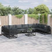 vidaXL Trädgårdsoffset med kudde 11 pcs Svart Aluminium