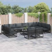 vidaXL Trädgårdsoffset med kudde 13 pcs Svart Aluminium