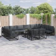vidaXL Trädgårdsoffset med kudde 12 pcs Svart Aluminium