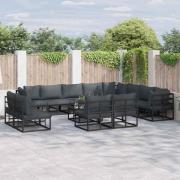 vidaXL Trädgårdsoffset med kudde 13 pcs Svart Aluminium