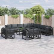 vidaXL Trädgårdsoffset med kudde 13 pcs Svart Aluminium