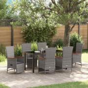 vidaXL Trädgårdsmöbelset med kudde 7 pcs Grå Poly rattan