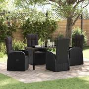 vidaXL Trädgårdsmöbelset med kudde 5 pcs Svart Poly rattan