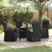 vidaXL Trädgårdsmöbelset med kudde 5 pcs Svart Poly rattan