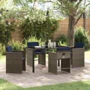 vidaXL Trädgårdsmöbelset med kudde Hopfällbar 5 pcs Grå Poly rattan