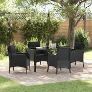 vidaXL Trädgårdsmöbelset med kudde 5 pcs Svart Poly rattan