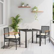 vidaXL Trädgårdsmöbelset 3 pcs Svart konstrotting