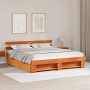 vidaXL Sängram med huvudgavel Vaxbrun 200 x 200 cm Massiv furu